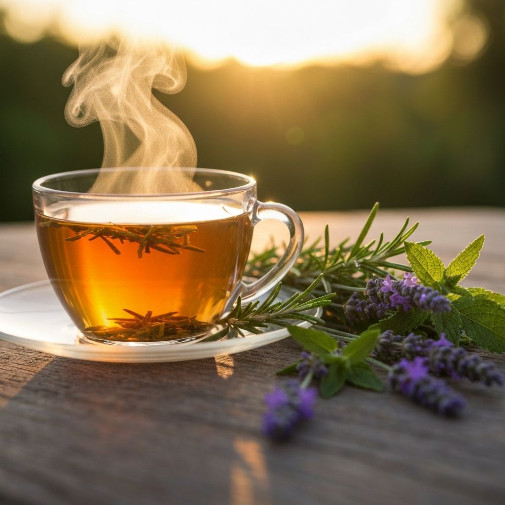 Билки и натурален чай в топло светлинно осветление