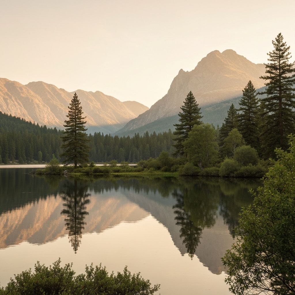 Спокойна природна пейзаж с вода и планини