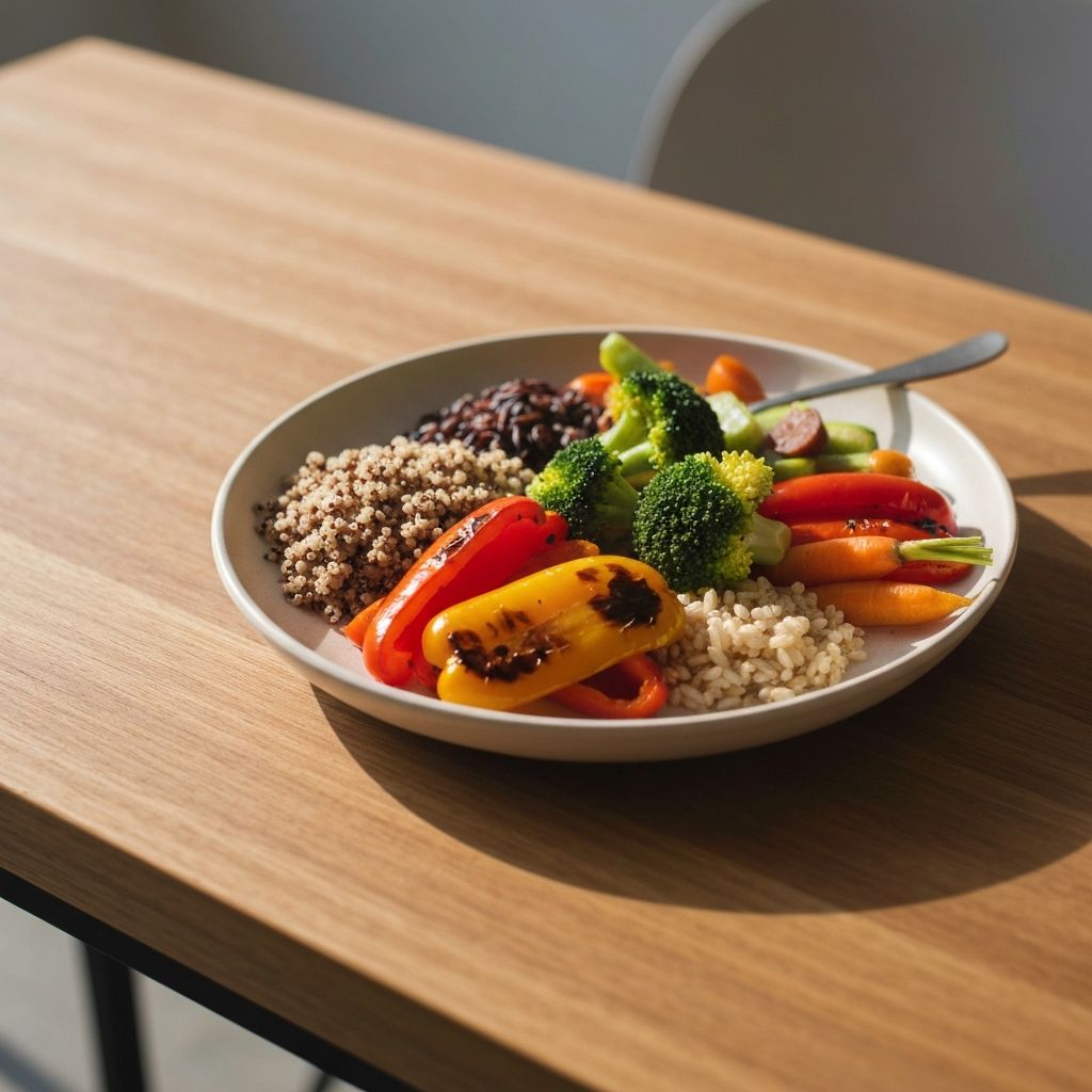 Здравословна храна разположена на минималистична плоча